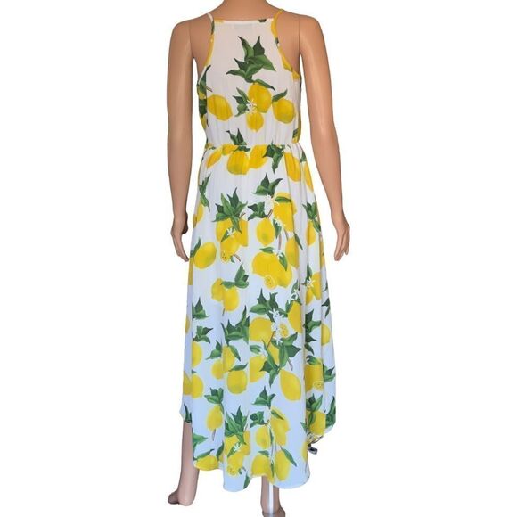 Dream of me Lemon Print Faux Wrap High Low Dress SMALL - Picture 3 of 15
